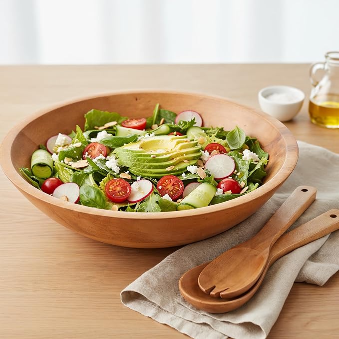 Wooden Salad Bowl Set With Serving Utensils manufacturers